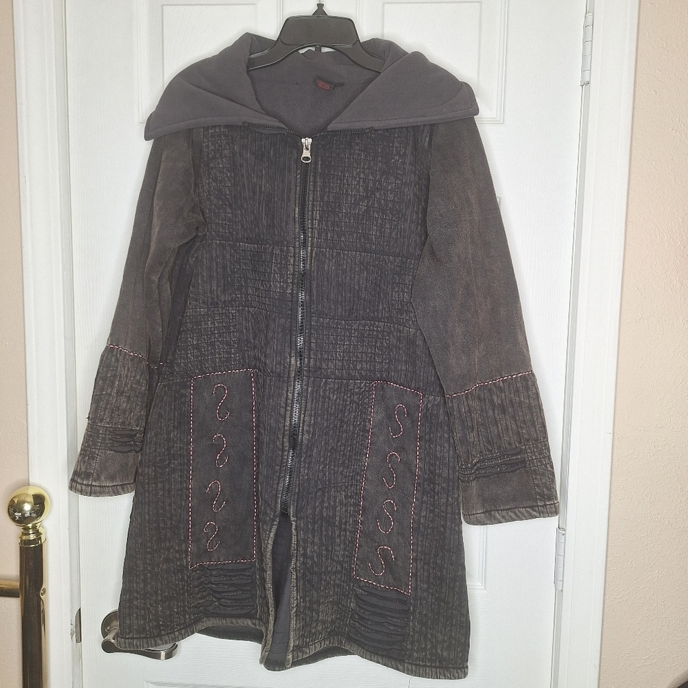 ALLER SIMPLEMENT Cotton BOHO Festival Hooded Long Jacket Size Large